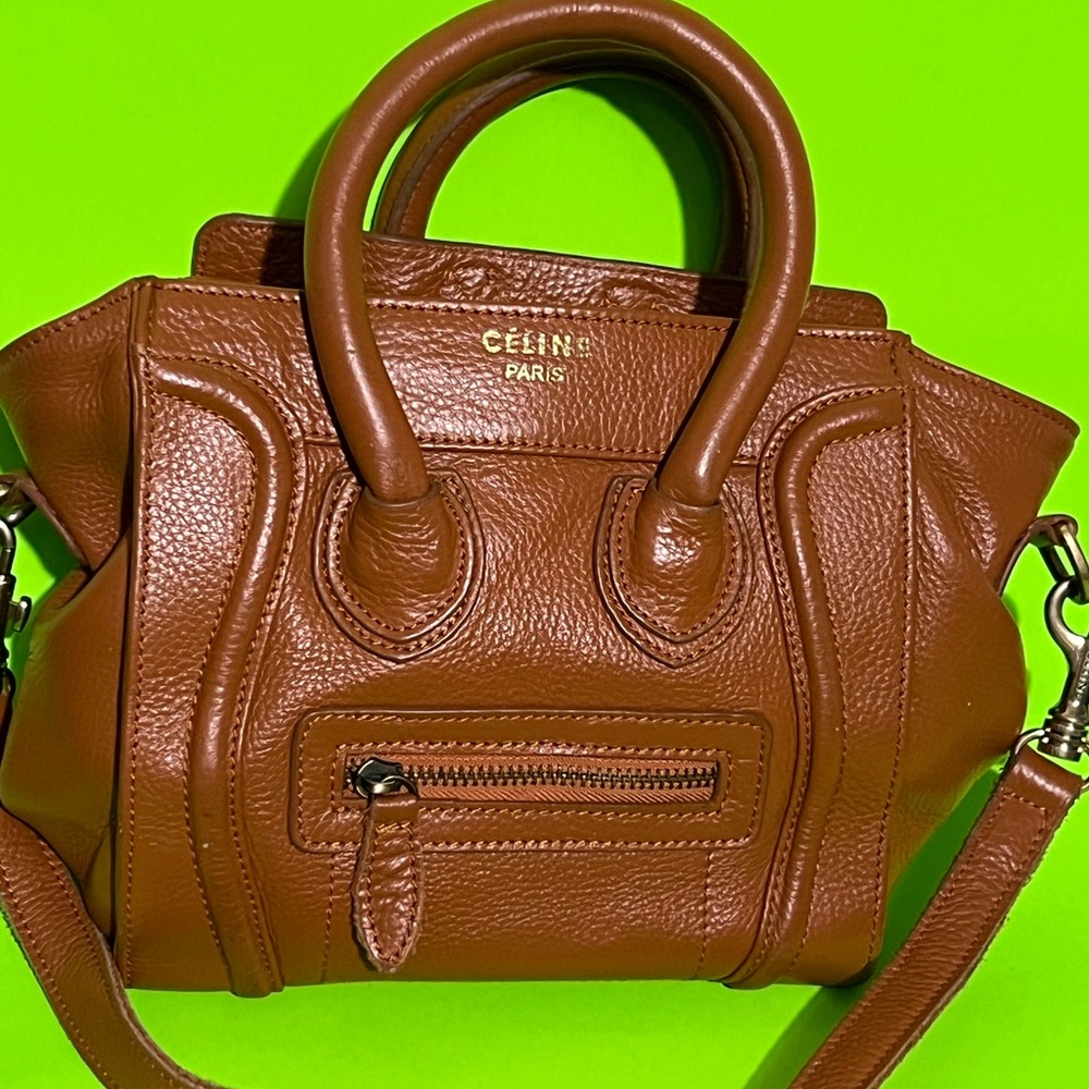 Brown Leather Mini Luggage Crossbody Bag in fair condition
